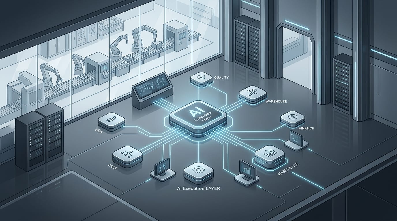Manufacturing AI execution layer across ERP, MES, quality, and maintenance