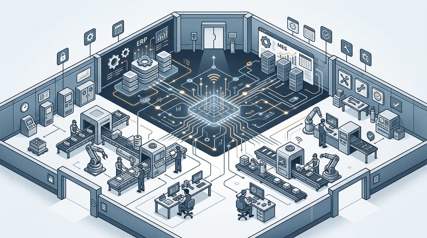 Sovereign AI execution layer connecting ERP, MES, maintenance, quality, procurement, and finance across a factory environment