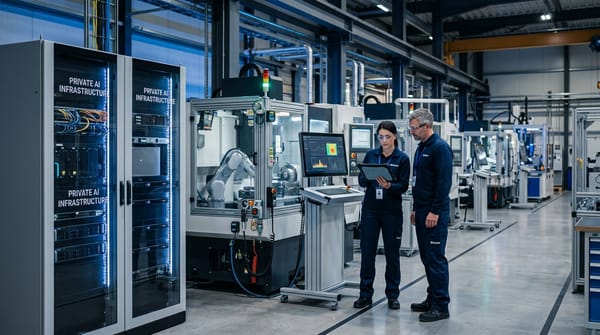 Manufacturing machinery with private AI monitoring infrastructure