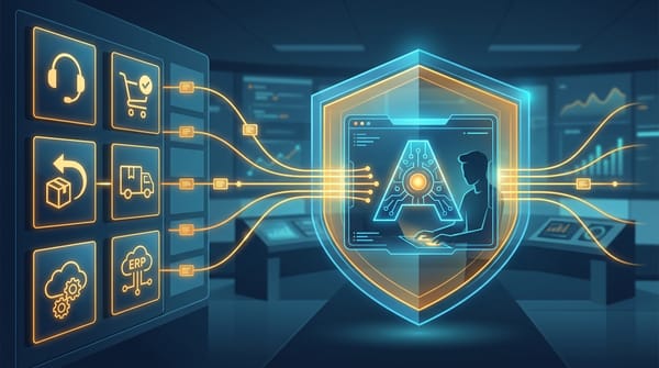 Customer-controlled AI agent layer connected to ecommerce support, orders, returns, and shipping systems