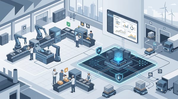 Sovereign on-prem AI execution layer connecting manufacturing ERP, MES, quality, maintenance, supplier, and finance workflows